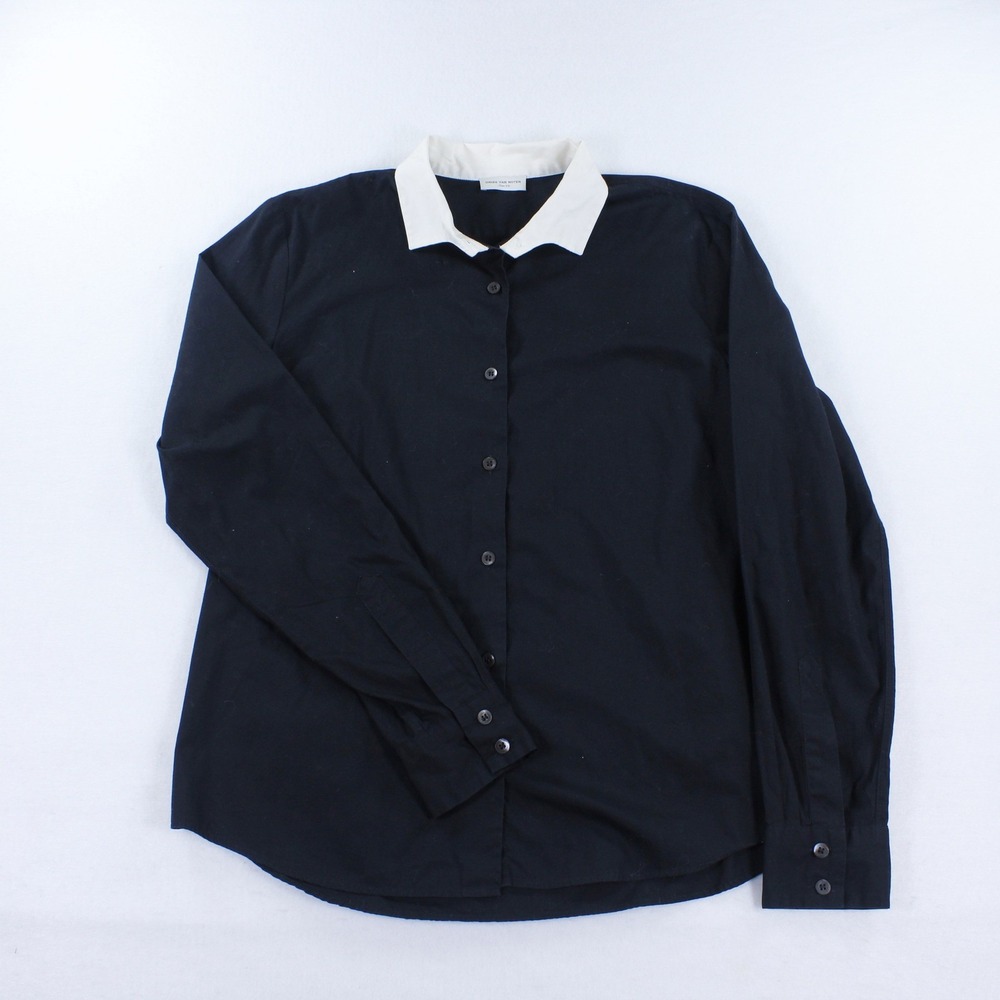 Dries Van Noten Black Cotton Button Down Long Sleeve Shirt White Collar Size 42